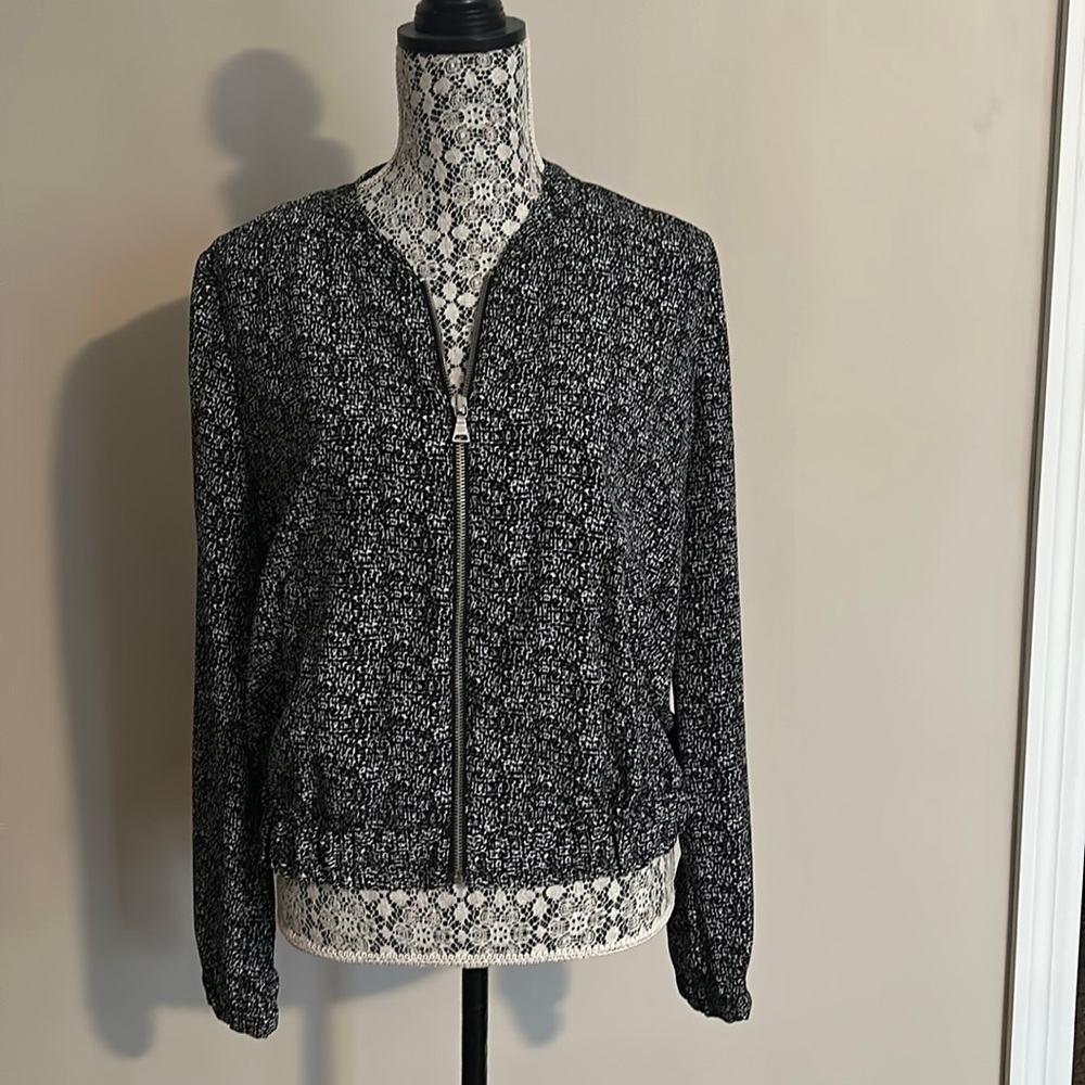 Express Front Zip Blazer Jacket Size Medium Black White